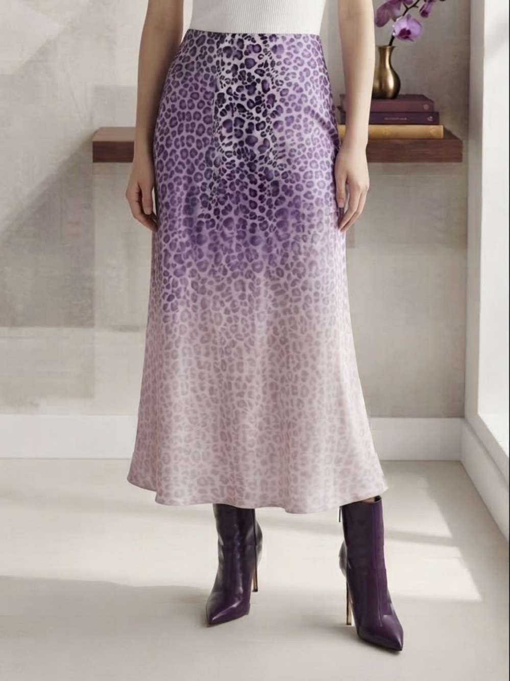 WD.NY Lilac Ombre Leopard Midi Skirt